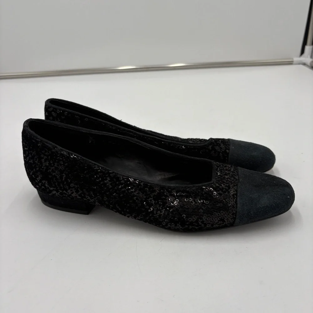 Vaneli Cap Toe Black Suede Sequin Velvet Flats Loafers Fc-313 Women’s Size 8N